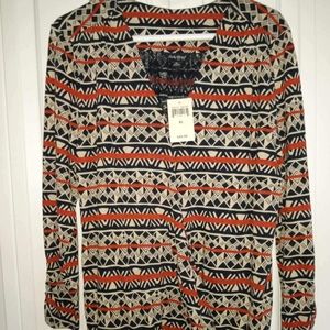 NWT Lucky Brand Women’s Geometric Design Top, Size XL, Long Sleeve V-Neck
